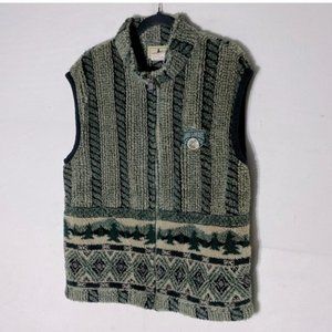 Vintage Attraction Oversized Green Sherpa Fleece Full Zip Vest Lake Louise M